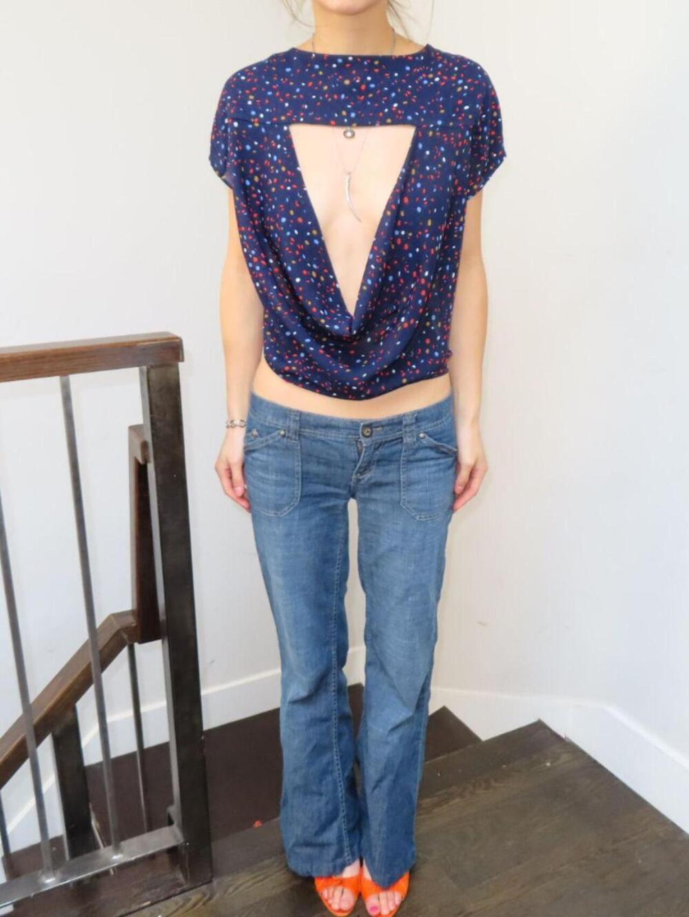 BCBGMAXAZRIA Women's Navy and Multi Shirt